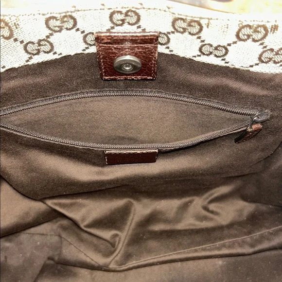 Gucci GG Canvas Tote Bag Brown Beige Leather Handles Classic Authentic - Picture 6 of 12